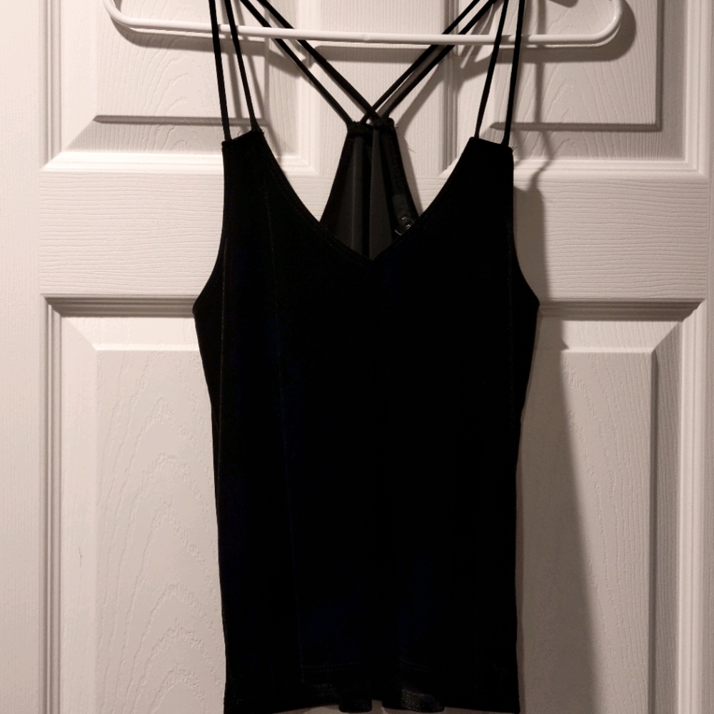 Velvet black spaghetti strap criss cross top sz M